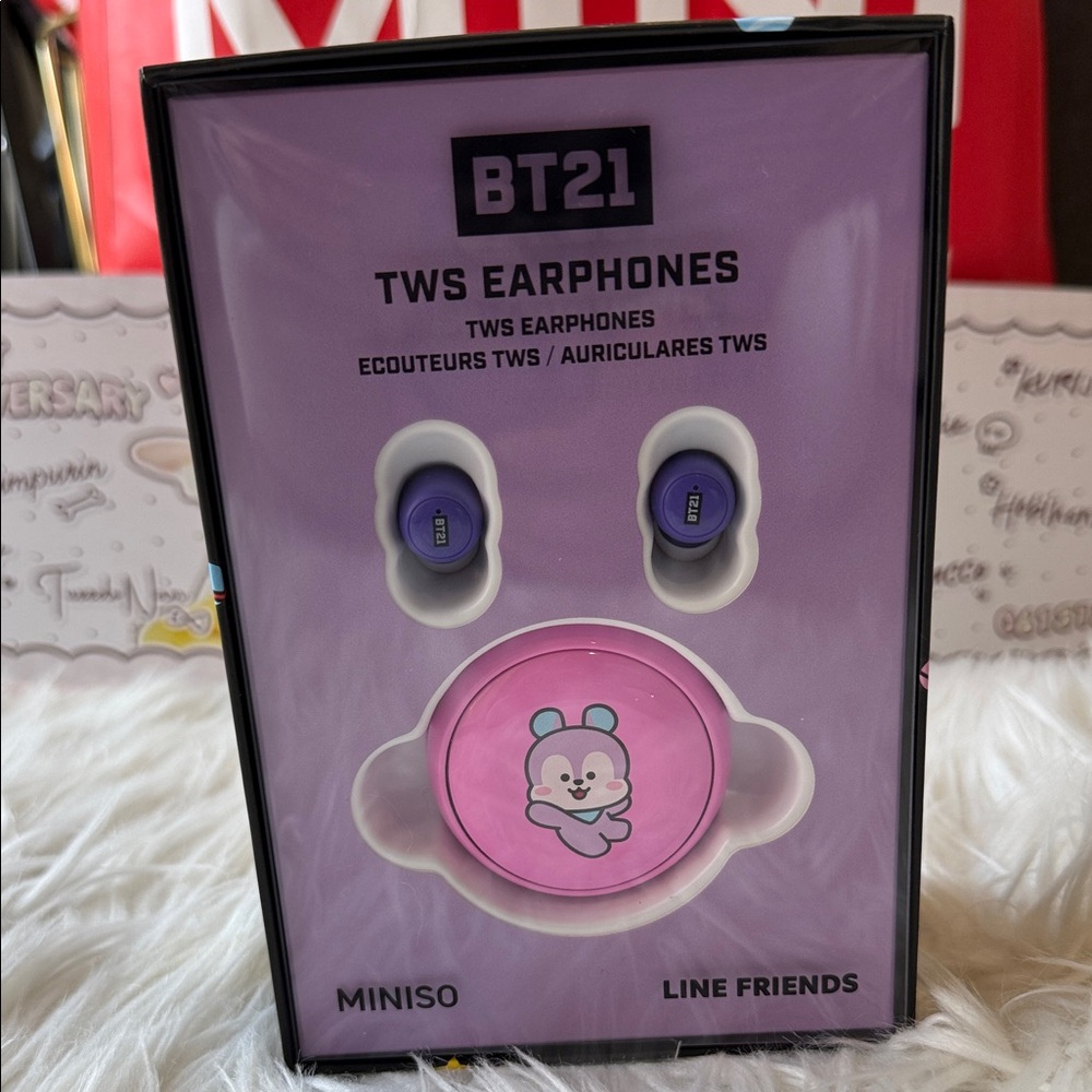 BT21 Mang Miniso Pink and Purple Earbud Headphones - Picture 2 of 4